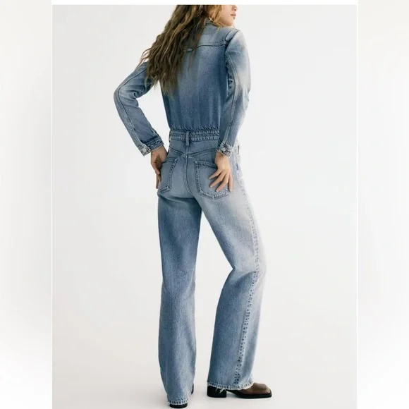 Zara Denim Longsleeve Button Front Jumpsuit - Picture 10 of 13